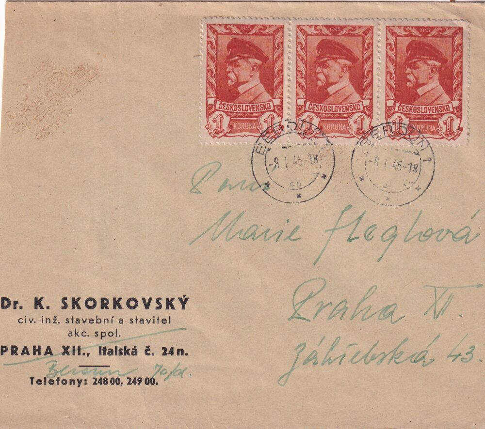 Obálka Dr. K. Skorkovský civ.inž.stavební a stavitel akc.spol., rok 1946