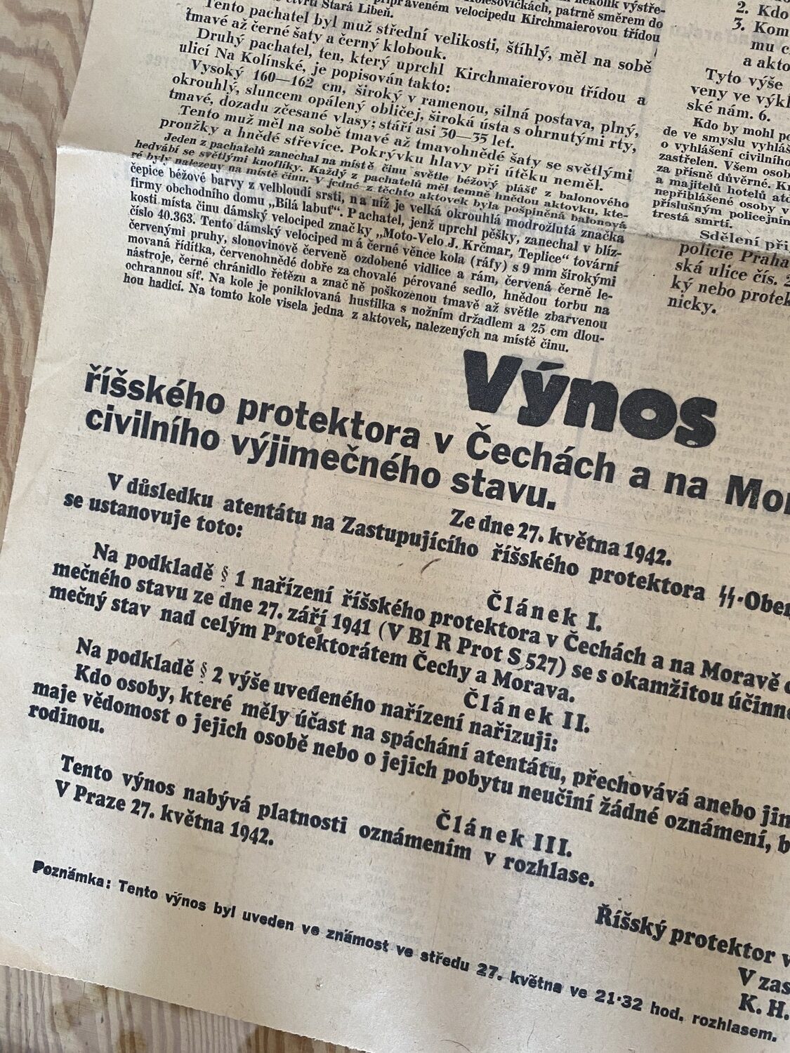 Noviny 28.května 1942 Vyhláška spáchání atentátu na Heydricha - Obrázek 3