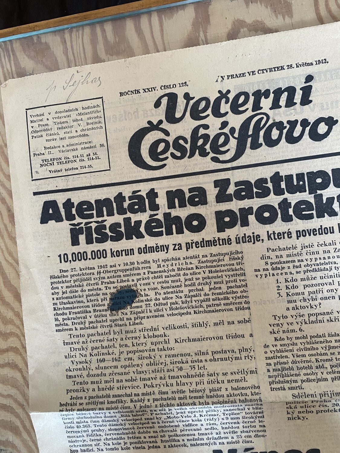 Noviny 28.května 1942 Vyhláška spáchání atentátu na Heydricha - Obrázek 4
