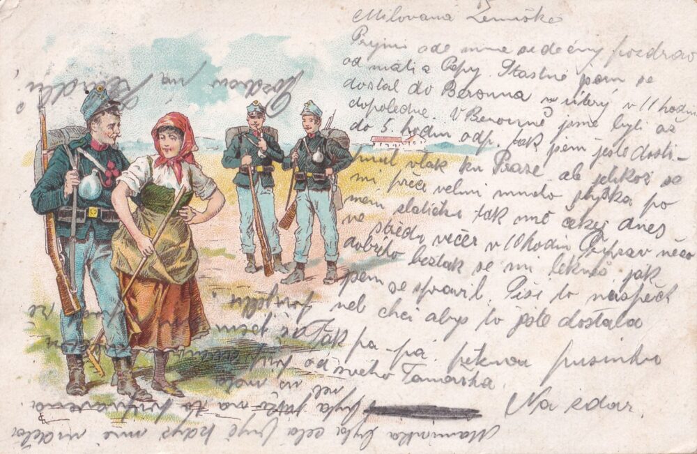 Pohlednice  RU Vojáci - výstroj, torny, polní láhev r.1907