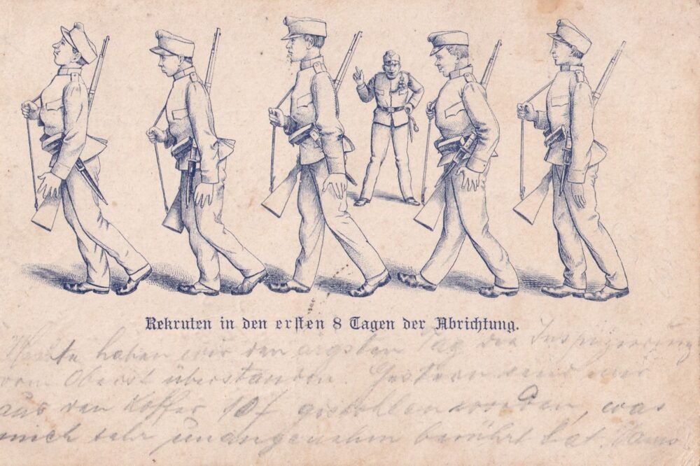 Pohlednice Vojsko Rakousko-Uhersko, Rekruti při tréninku, r.1898