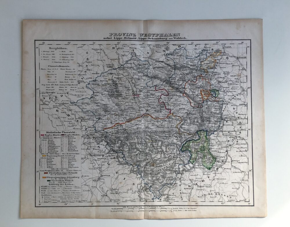 Mapa z první poloviny 19.století,  Provincie Vestfálsko