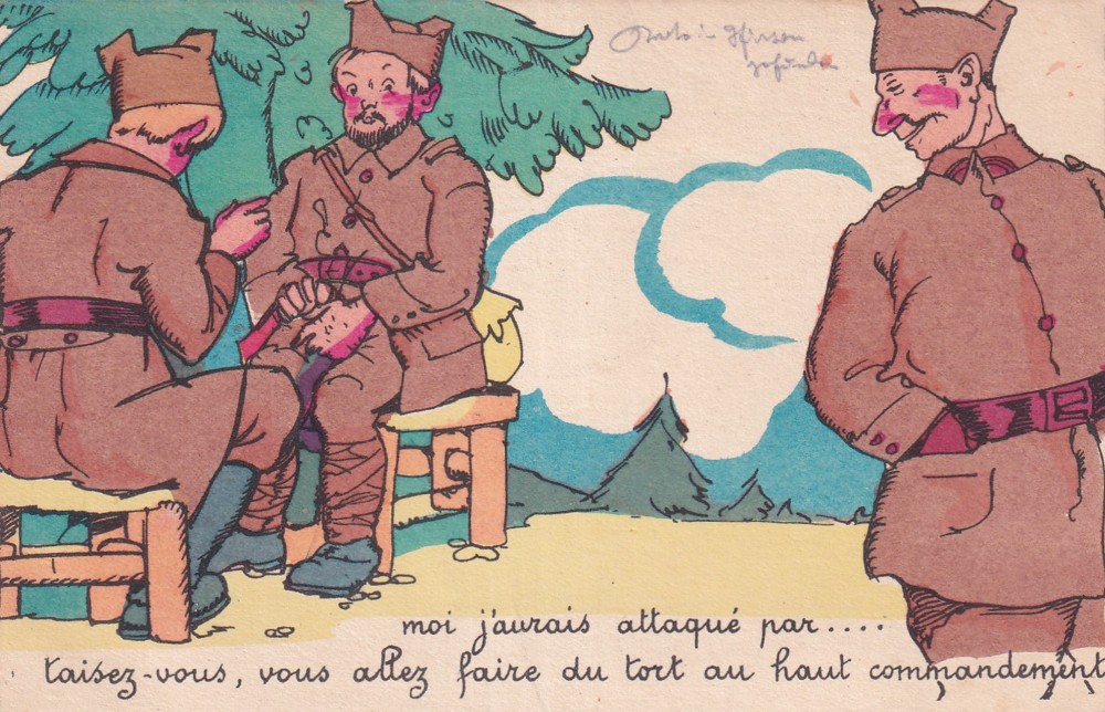 Pohlednice Vojsko kreslená - Vojáci r.1945, humorná