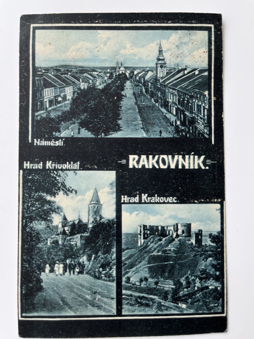 Pohlednice místopis Rakovník náměstí - koláž, okres Rakovník r.1922
