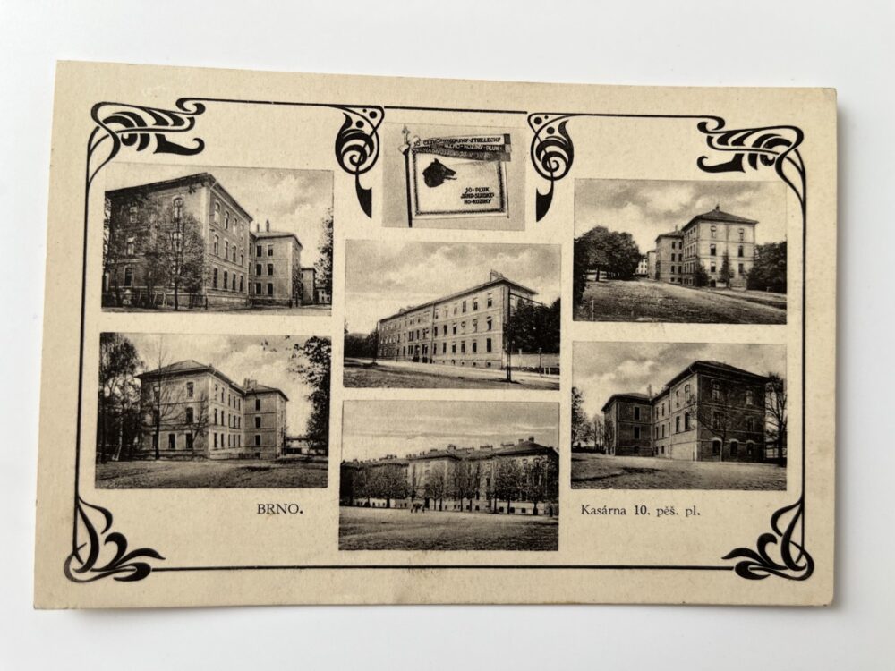 Pohlednice místopis Brno - Kasárna 10.pěš.pl., koláž okres Brno r.1933