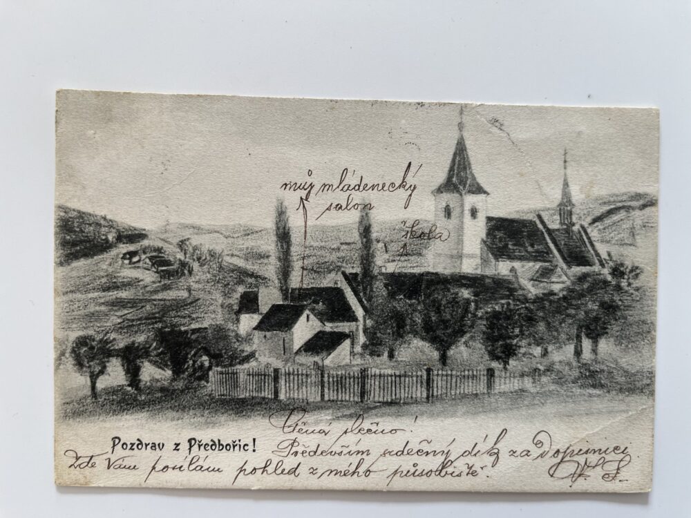 Pohlednice místopis Předbořice mládenský salon, okres Písek 1904