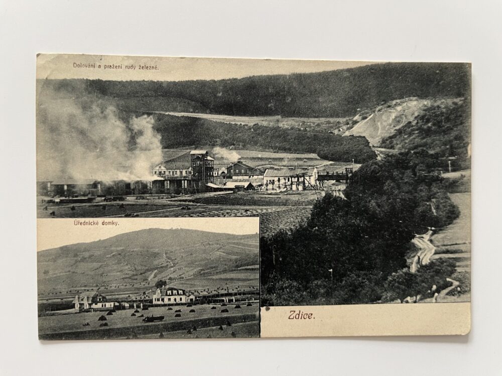 Pohlednice místopis Zdice Dolování a pražení rudy železné okres Beroun