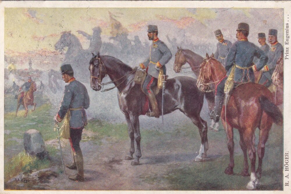 Pohlednice RU - Princ Evžen, malíř Rudolf Alfred Höger šavle, koně