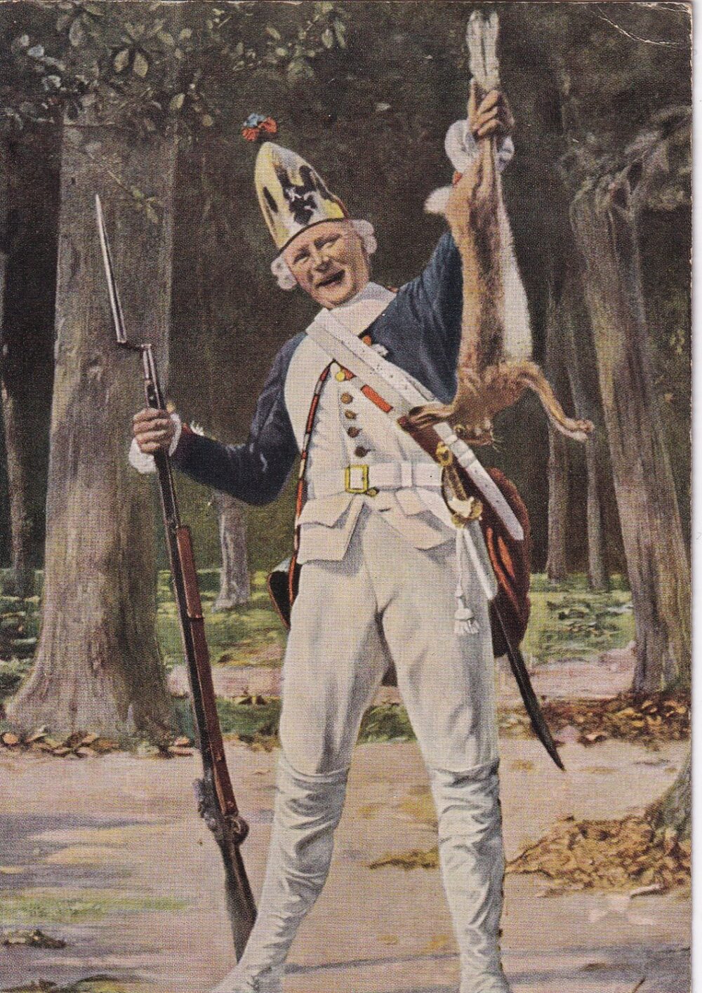 Pohlednice RU Granátník pěšího pluku s uloveným zajícem, A. G. Schöbel