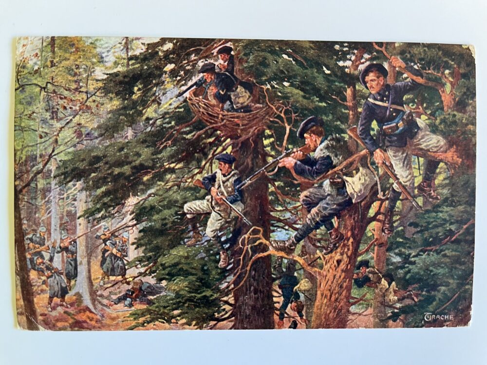 Pohlednice WW1 Bitva s francouzskými alpskými lovci ve Vogézách