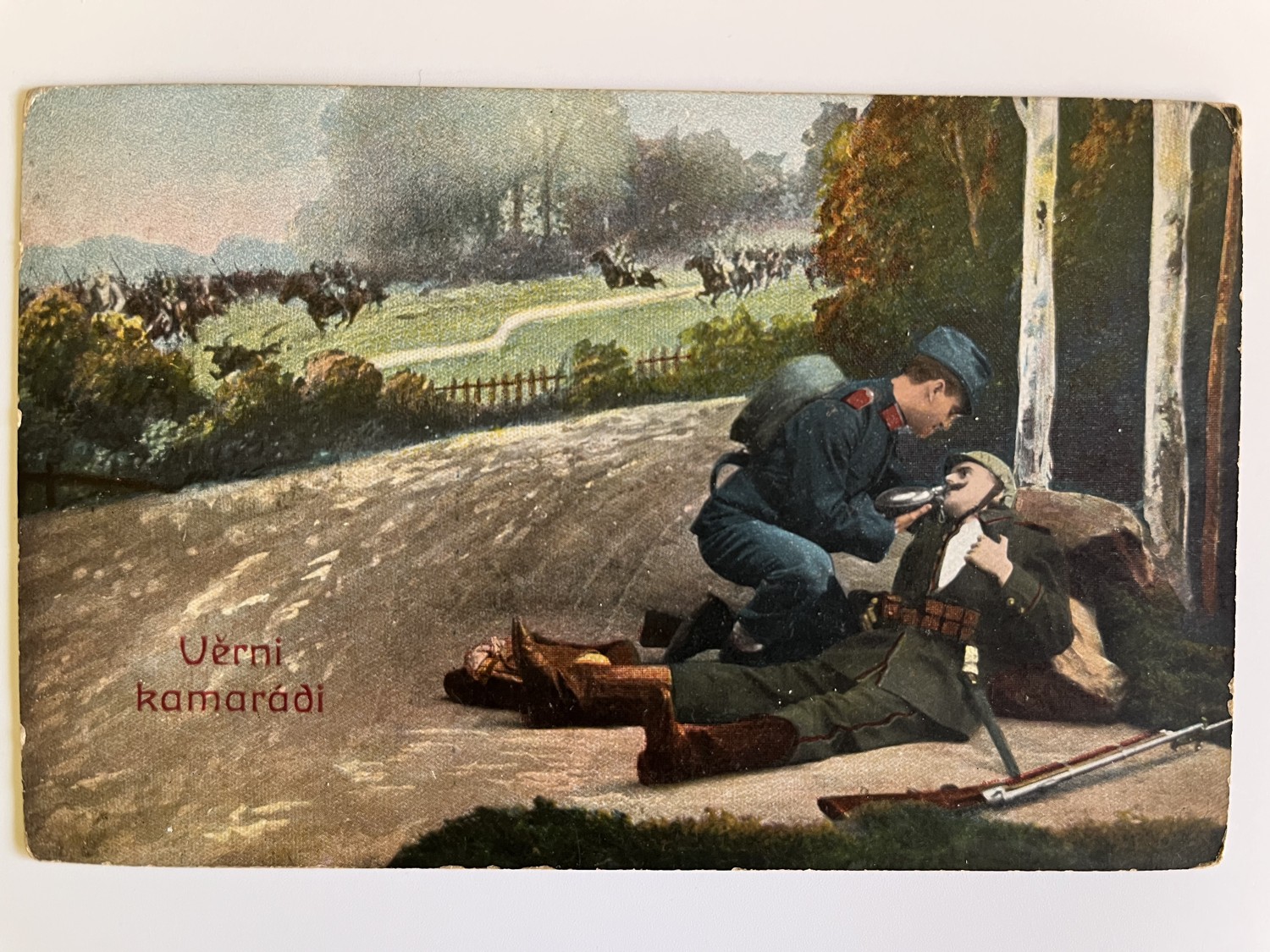 Vojenské pohlednice WW1 Vojáci na frontě, pušky, výstroj 6 ks - Obrázek 3