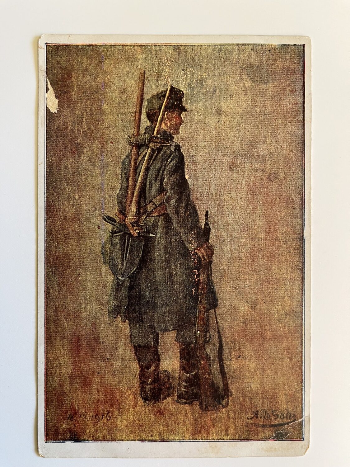 Vojenské pohlednice WW1 Vojáci na frontě, pušky, výstroj 6 ks - Obrázek 7