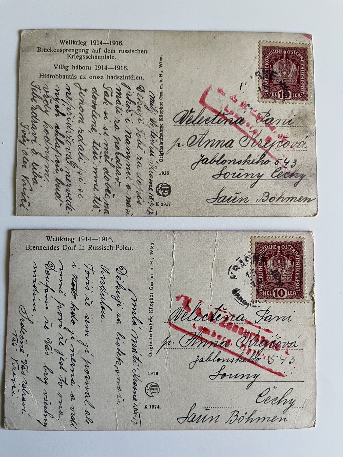 Vojenské pohlednice WW1 Hořící vesnice v Ruském Polsku, série 4 ks - Obrázek 6