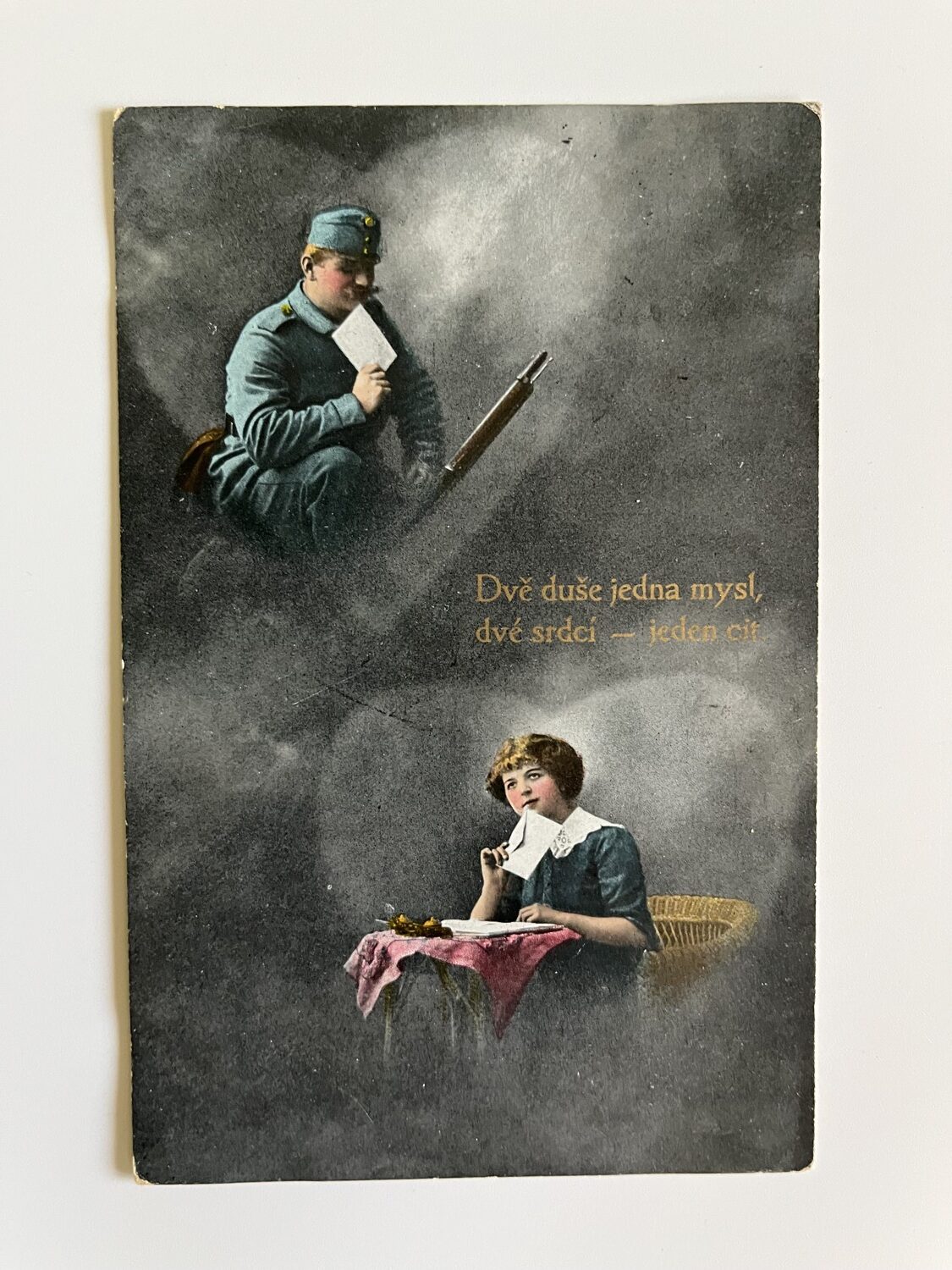 Vojenská pohlednice RU, WW1 Vojáci na frontě, cimra, koláž série 6 ks - Obrázek 5