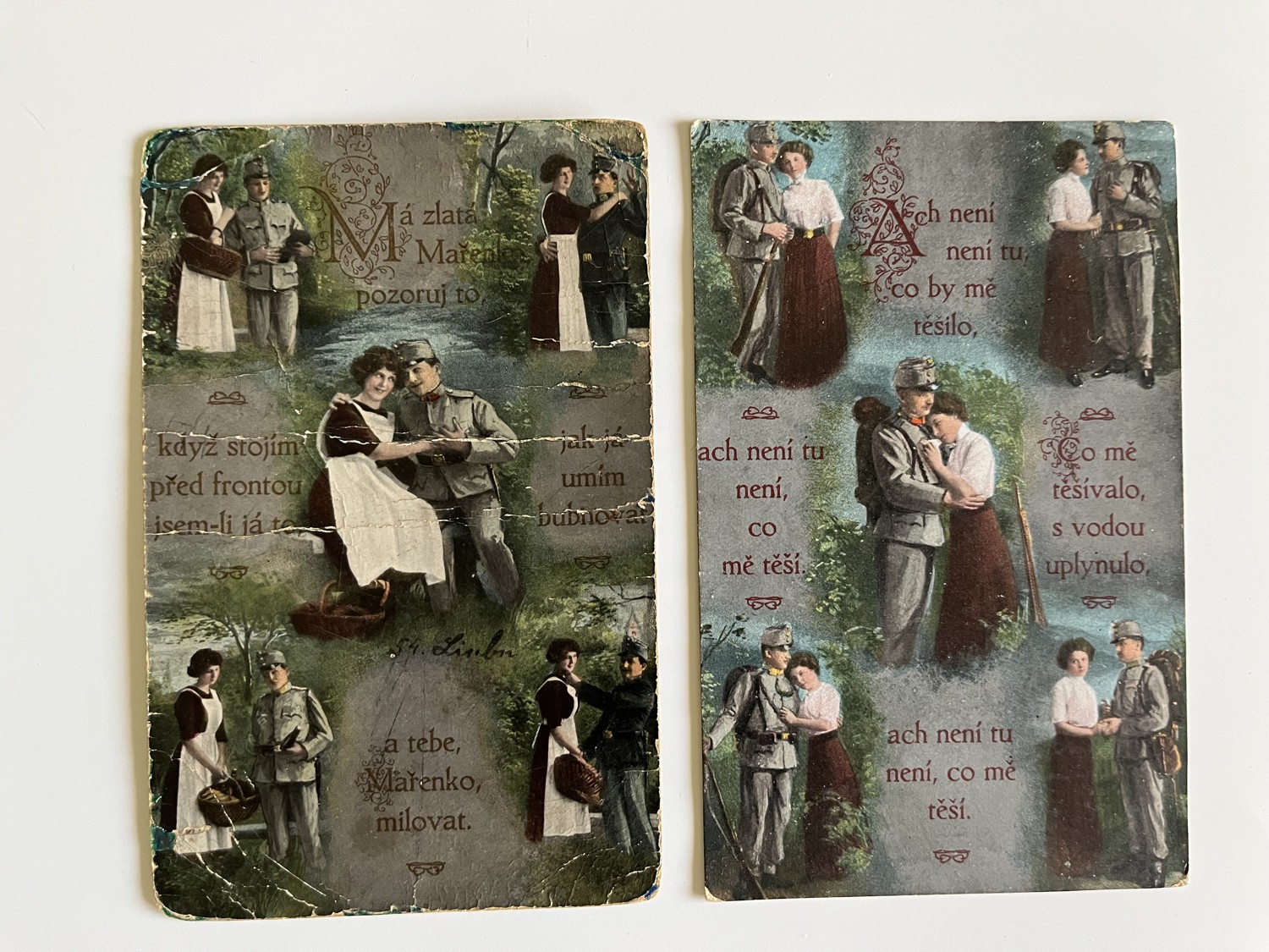 Vojenská pohlednice RU, WW1 Vojáci na frontě, cimra, koláž série 6 ks - Obrázek 6