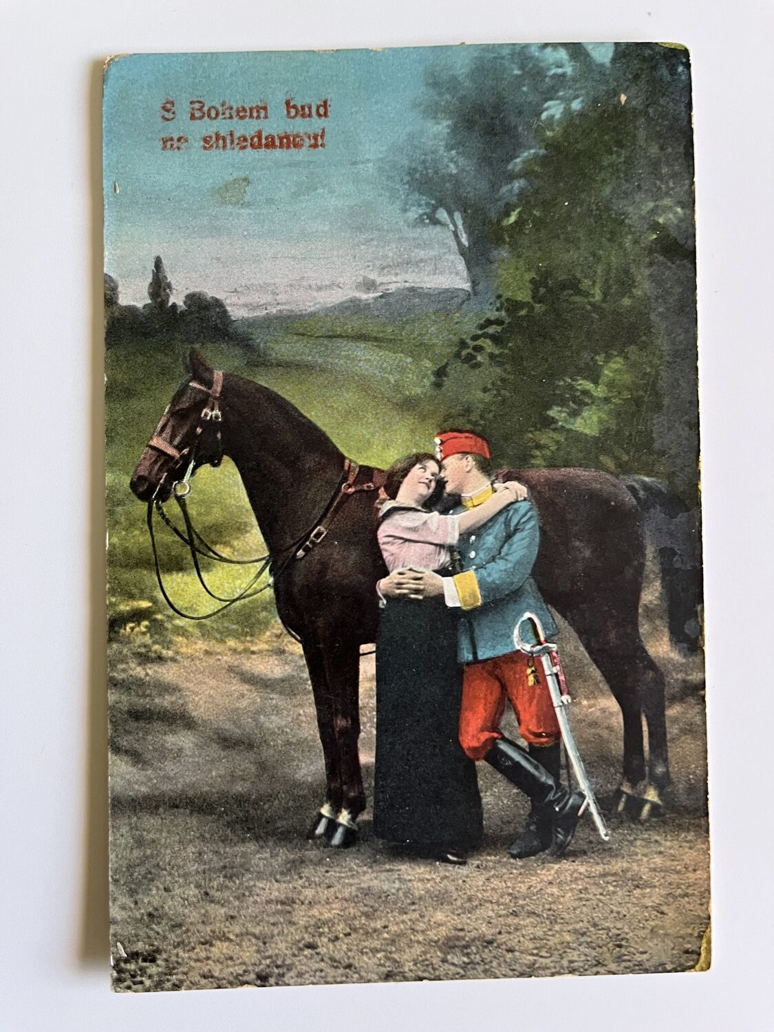 Vojenská pohlednice s verši RU, WW1 Voják s rodinou, dívkou série 8 ks - Obrázek 5
