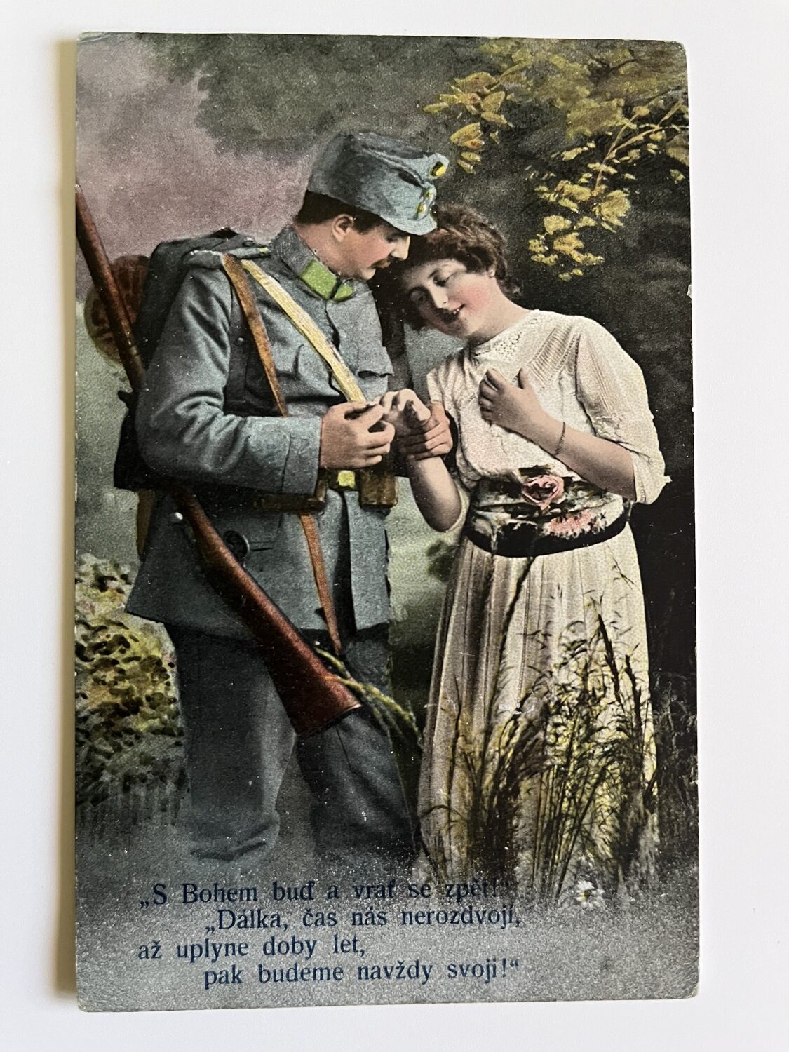 Vojenská pohlednice s verši RU, WW1 Voják s rodinou, dívkou série 8 ks - Obrázek 7