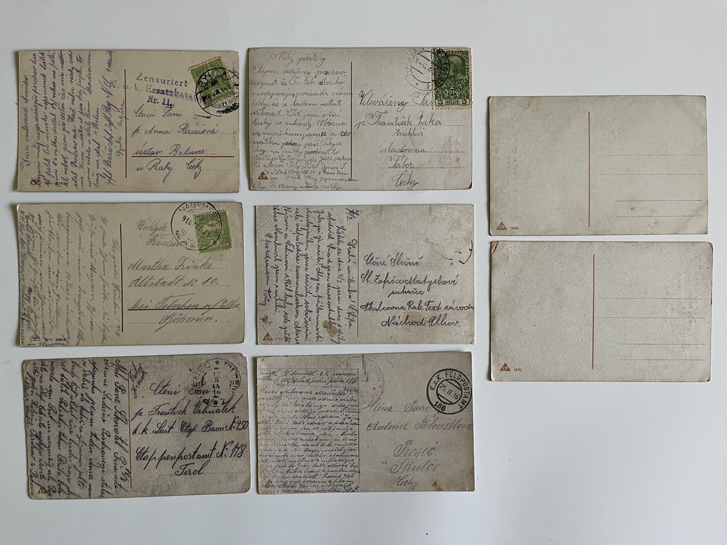 Vojenská pohlednice s verši RU, WW1 Voják s rodinou, dívkou série 8 ks - Obrázek 9