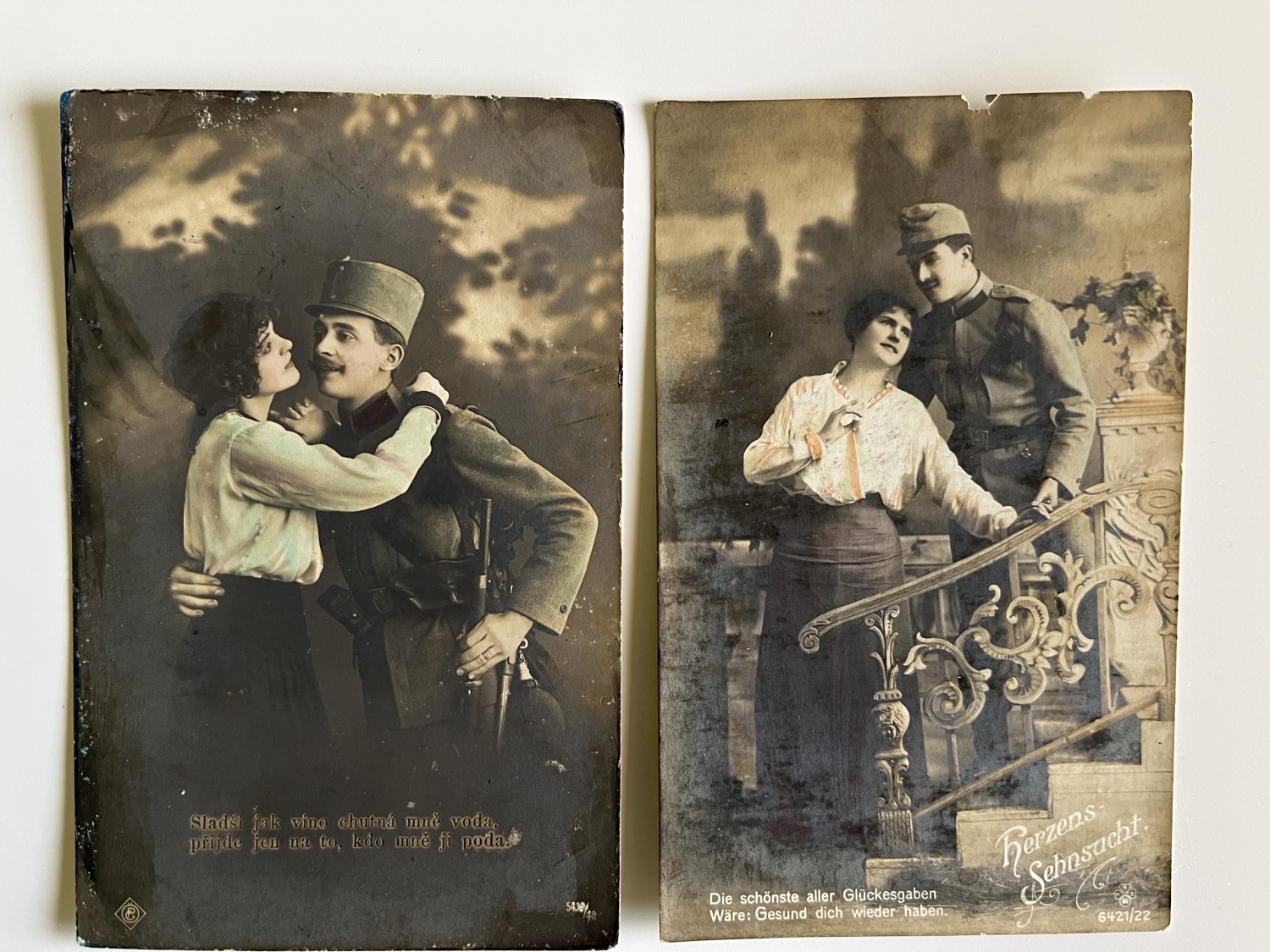 Vojenská pohlednice RU, WW1 Vojáci, vojákyně, kolo, razítka 11 ks - Obrázek 3