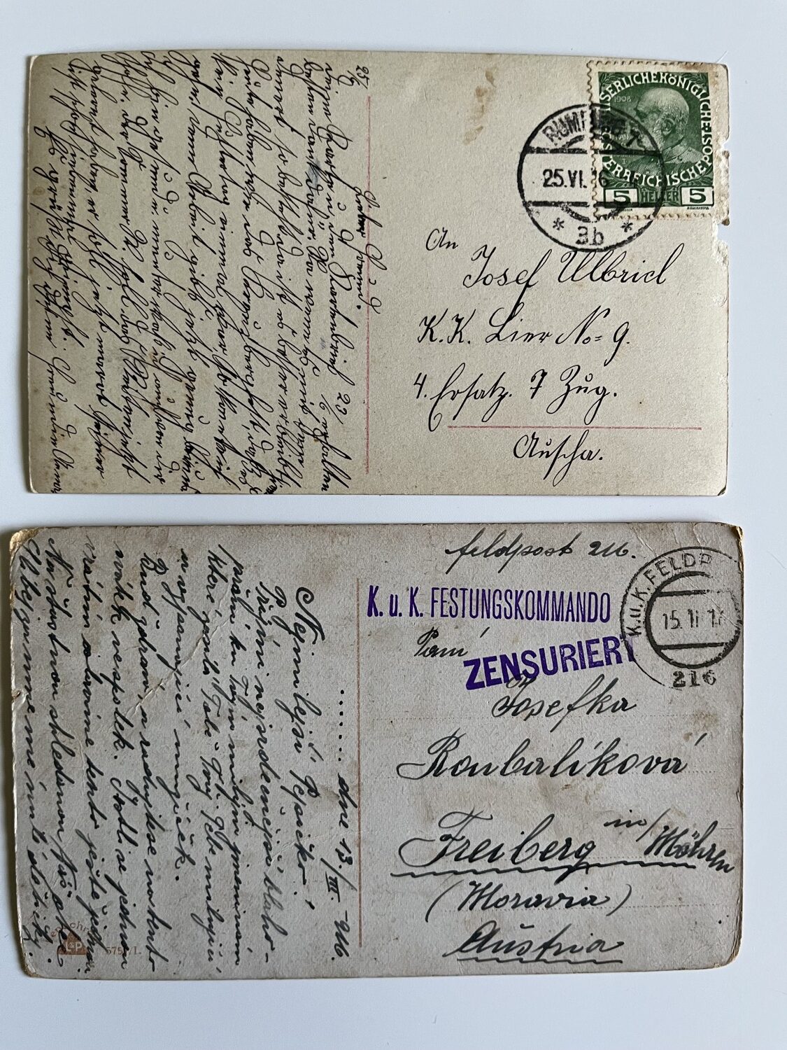 Vojenská pohlednice RU, WW1 Vojáci, vojákyně, kolo, razítka 11 ks - Obrázek 10