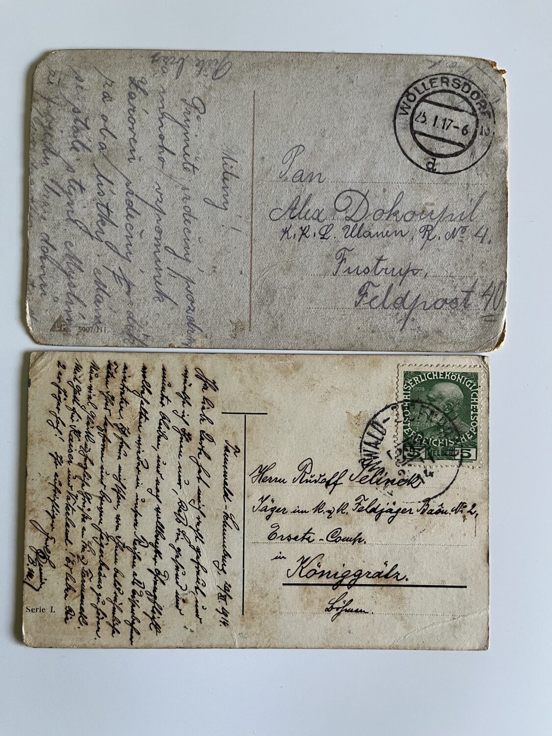 Vojenská pohlednice RU, WW1 Vojáci, vojákyně, kolo, razítka 11 ks - Obrázek 14