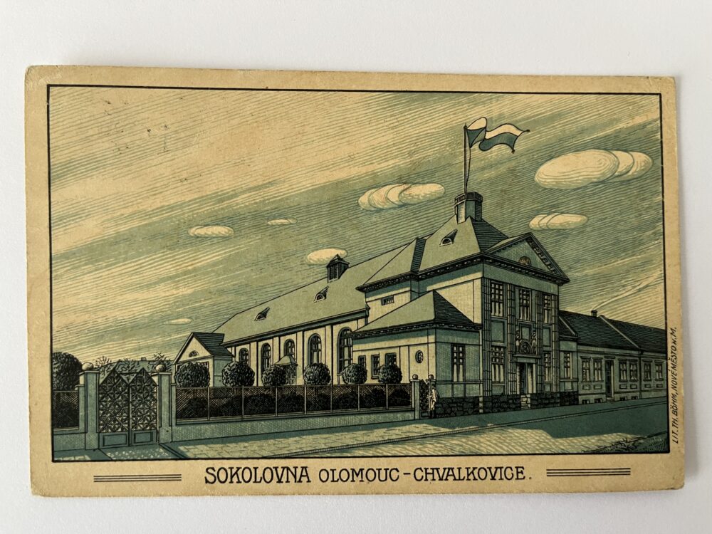 Pohlednice místopis SOKOLOVNA  Olomouc - Chvalkovice, 1924