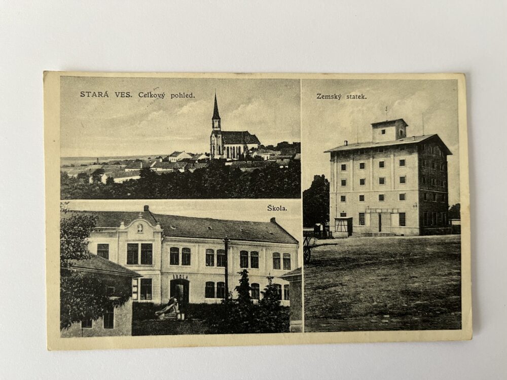 Pohlednice Stará Ves - Zemský statek, škola koláž okres Přerov