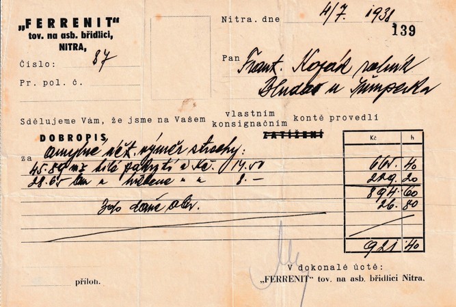 Účet břidlice Ferrenit, Nitra Slovensko
