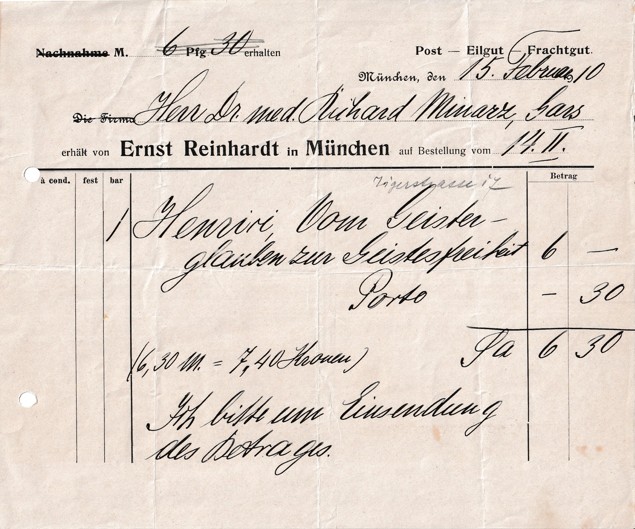 Účet knihy, Ernst Reinhardt, Mnichov