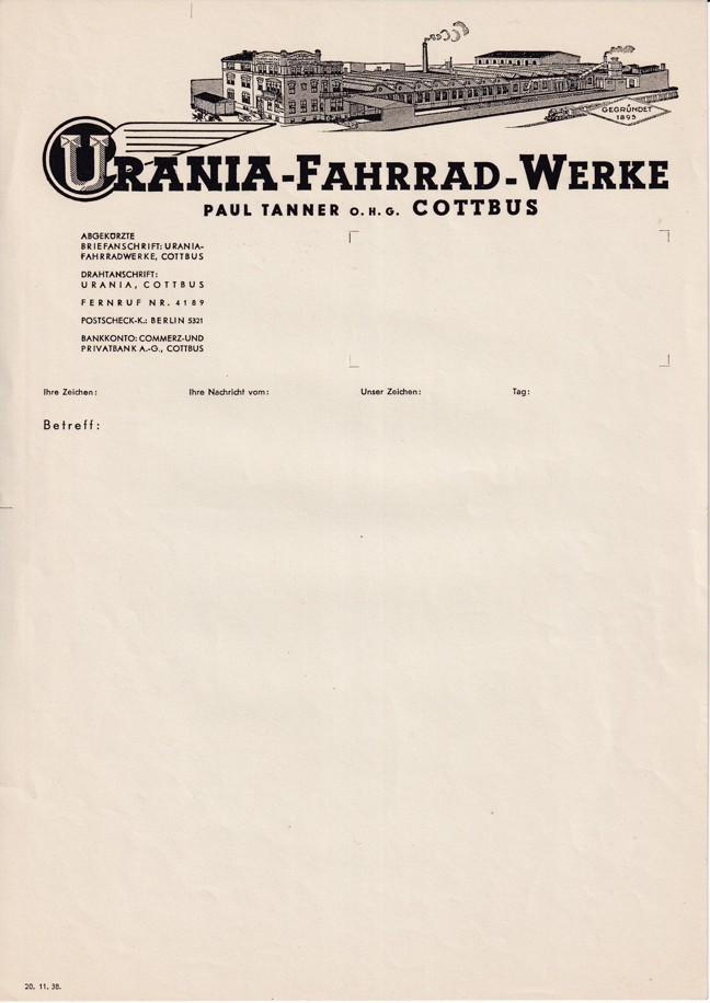 Účet Urania – Fahrrad – Werke, Chotěbuz