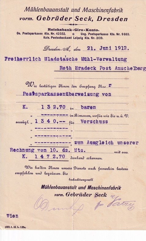 Účet mlýn Gebrüder Seck, Drážďany