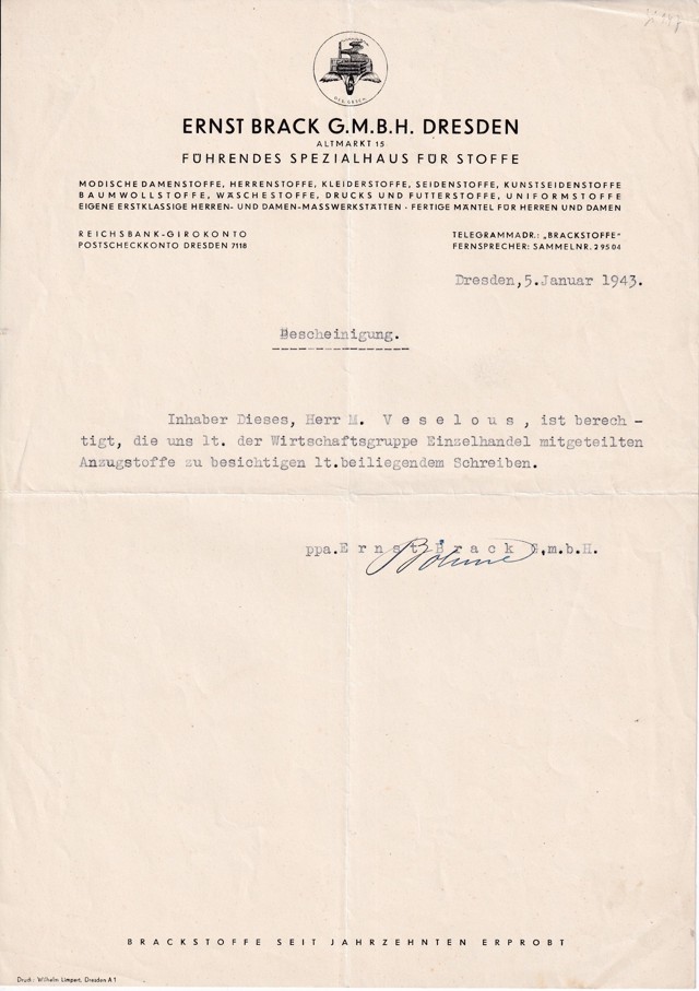 Účet móda Ernst Brack, Drážďany