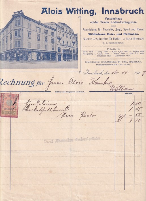 Účet sportovní potřeby, Alois Witting Innsbruck