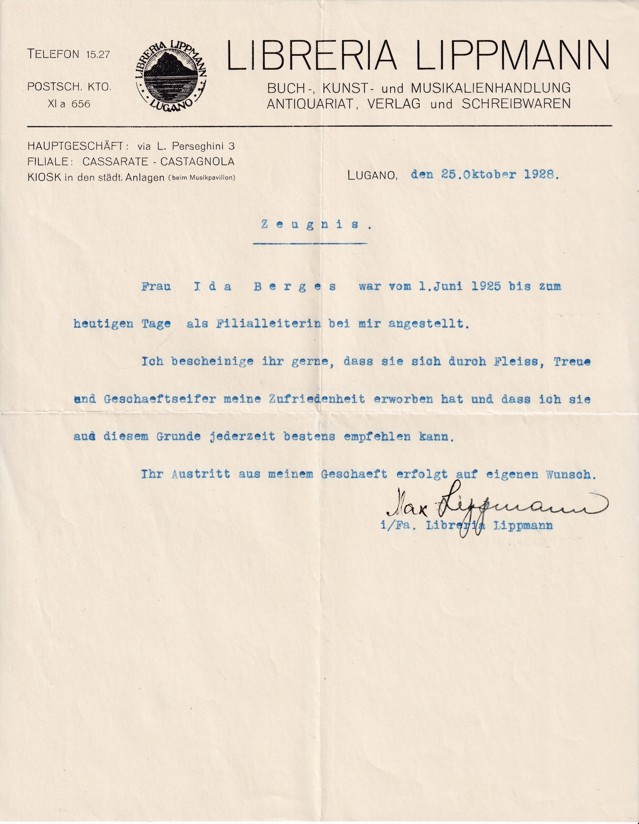 Účet antikvariát Libreria Lippman, Lugano