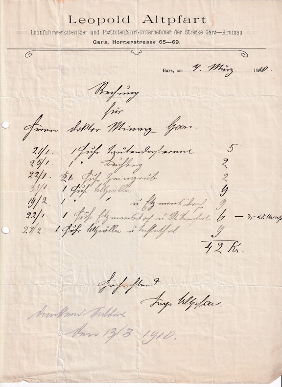 Účet doprava Leopold Altpfart, Gars am Kamp