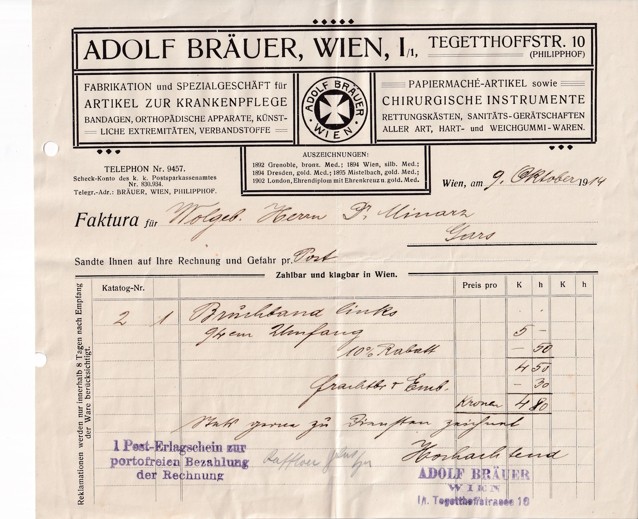 Účet zdravotnické potřeby Adolf Bräuer, Vídeň