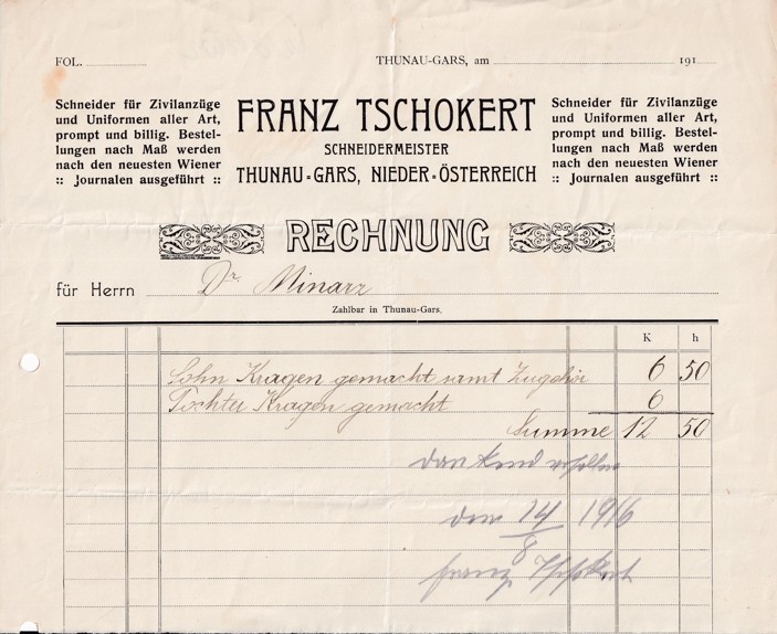 Účet krejčí Franz Tschokert, Gars am Kamp