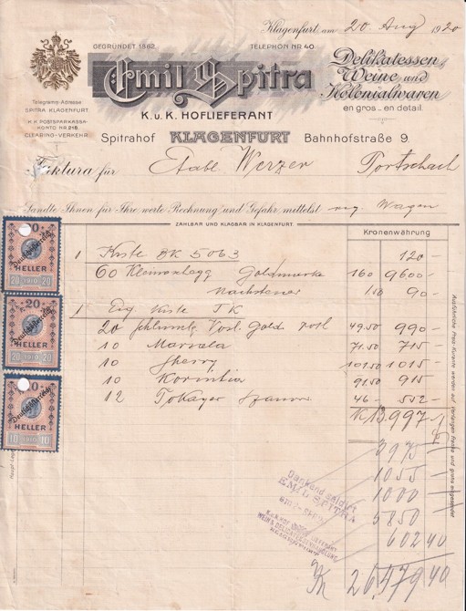 Účet delikatesy Emil Spitra, Klagenfurt