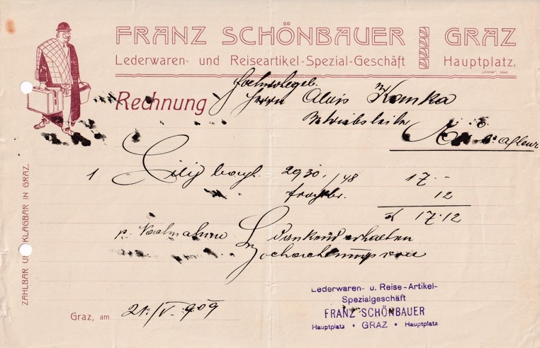 Účet koloniál Franz Schönbauer, Graz
