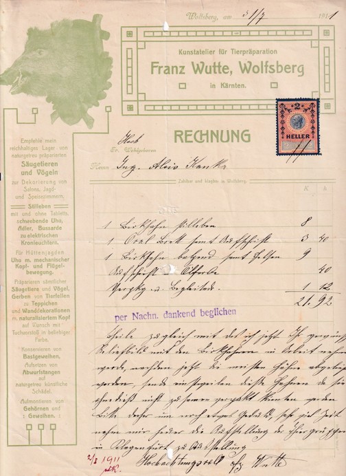 Účet preparátor Franz Wutte, Wolfsberg