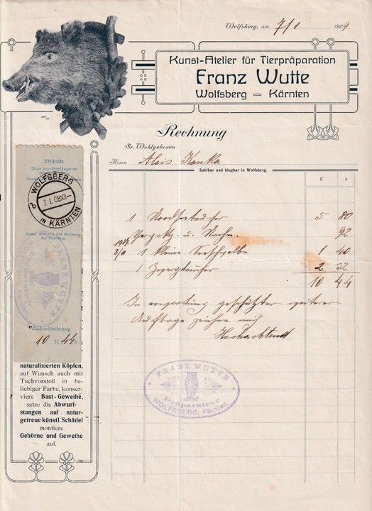 Účet preparátor Franz Wutte, Wolfsberg