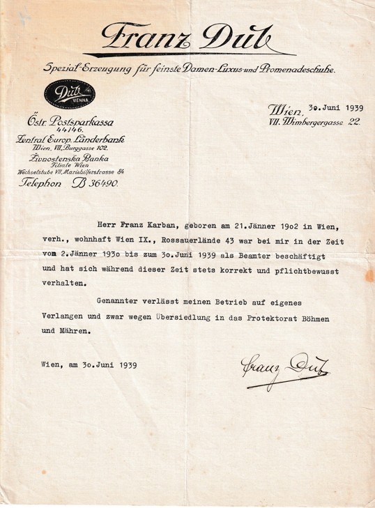 Účet obuv Franz Duv, Vídeň