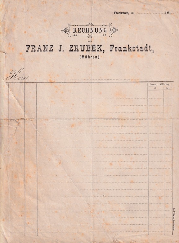 Účet Franz. J. Zrubek, Nový Malín