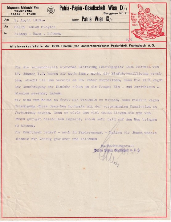 Účet papír Patria Vídeň, Ziegler Krásná Hora