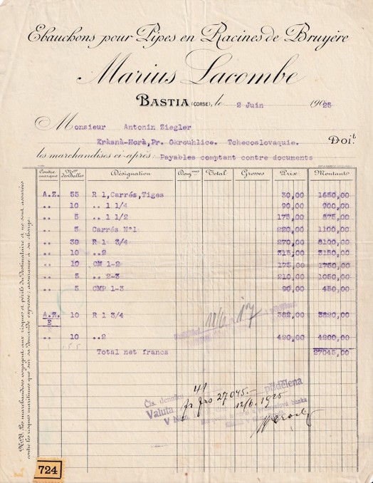 Účet dřevo M. Lacombe Bastia, Krásná Hora