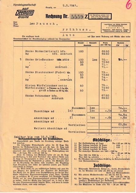 Účet cukr Adolf Seemann, Kraslice 1941