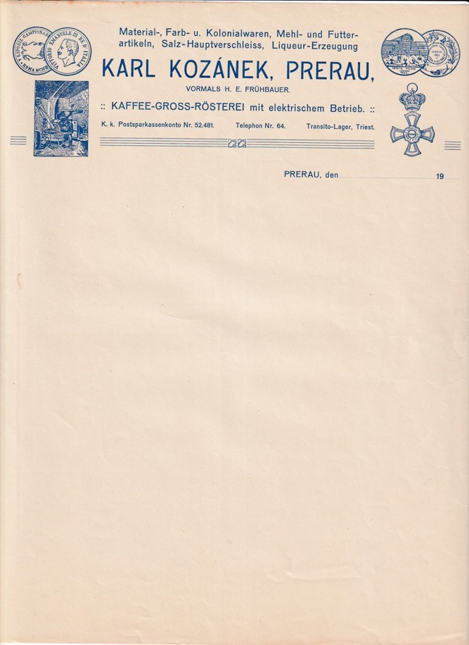 Účet koloniál Karl Kozánek, Přerov