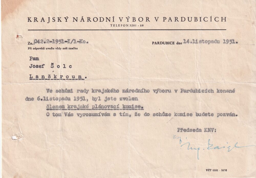 Účet, Krajský národní výbor, Pardubice, 1951