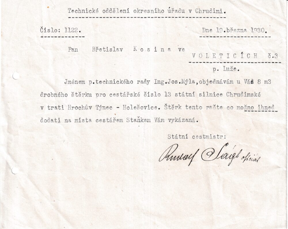 Účet, Techn. oddělení, okr. úřad, Chrudim, 1930