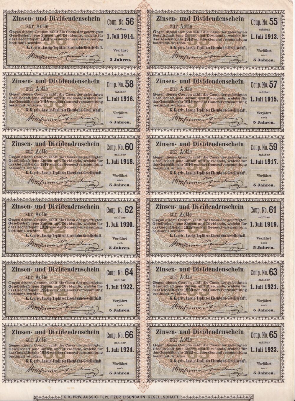 Účet, Akciový kupon, 1914-1923